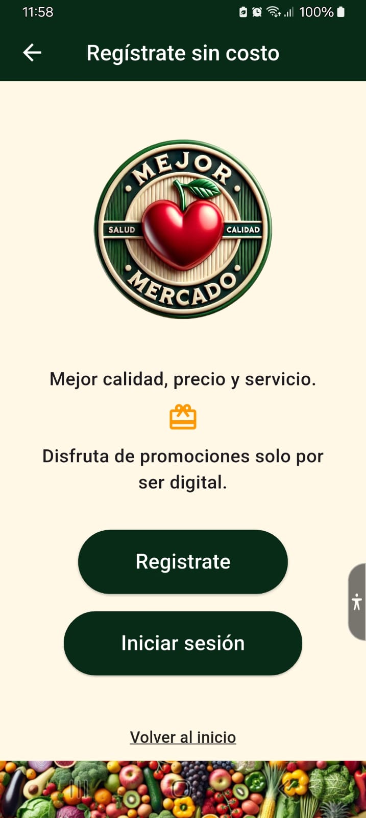 Pantalla de registro o inicio de sesión