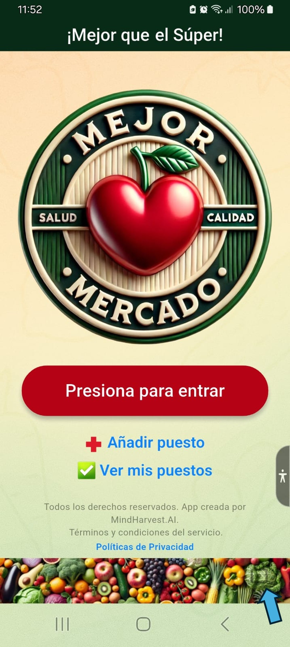 Botón oculto en la esquina inferior derecha